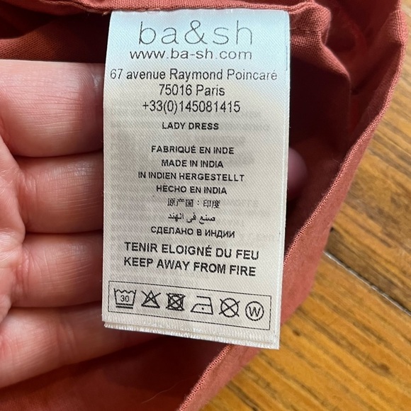 BA&SH Peach Organic Cotton Button Down Belted Cyrielle Dress in size  2 - Picture 12 of 12